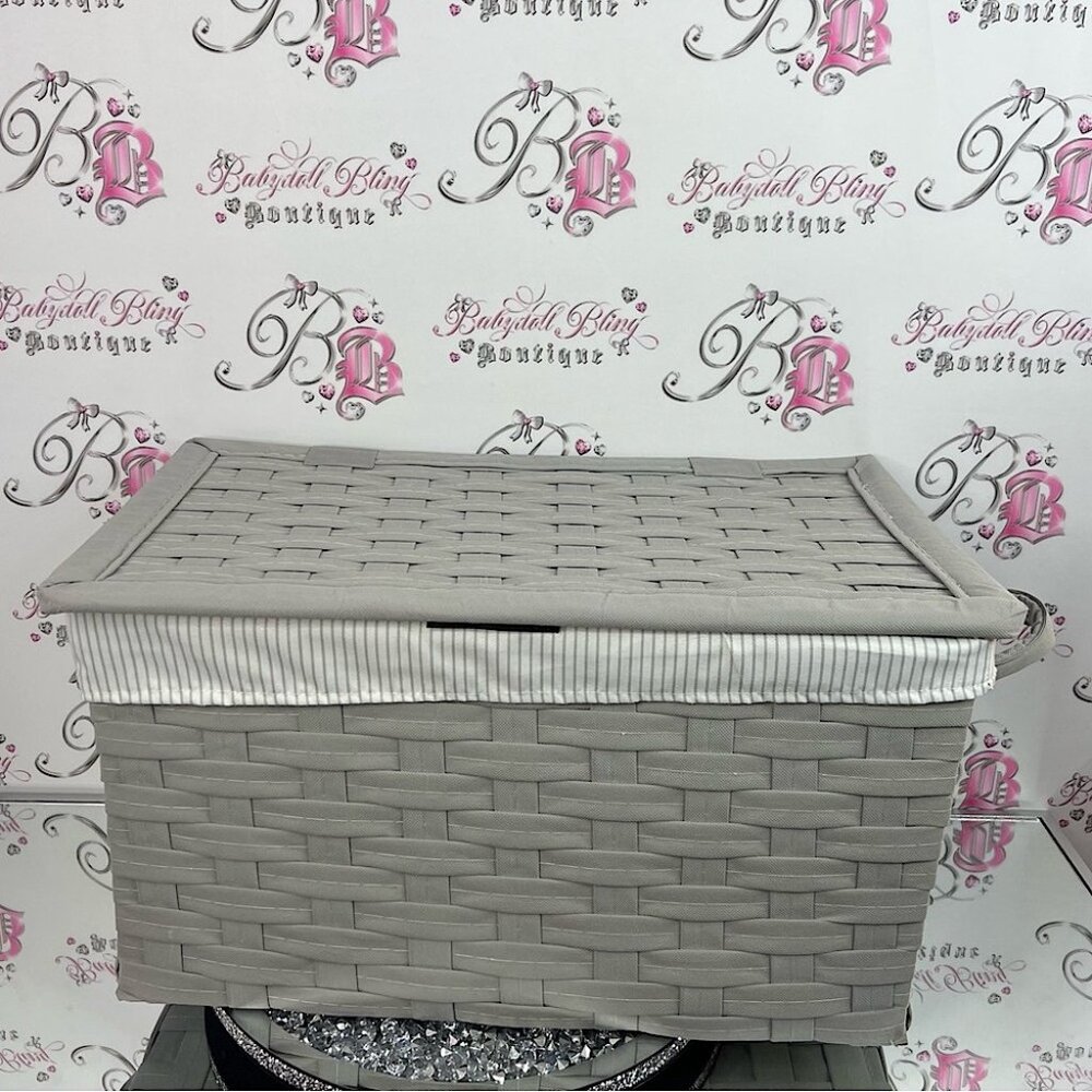 Nicole Miller basket flip top bin tote storage Gray Woven Basket with Lid